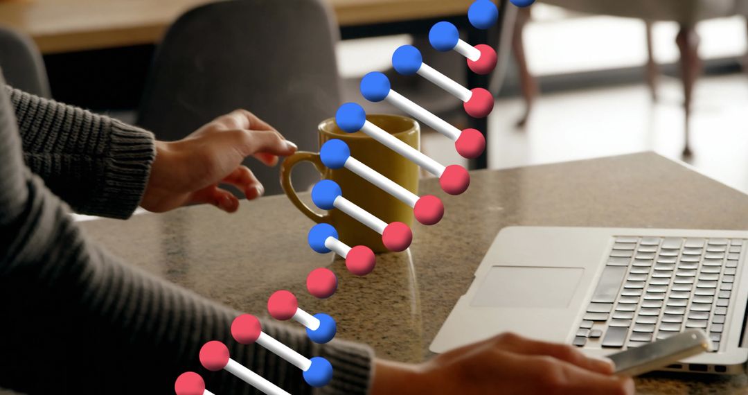 DNA Genetics Research Overlaying Daily Coffee Routine