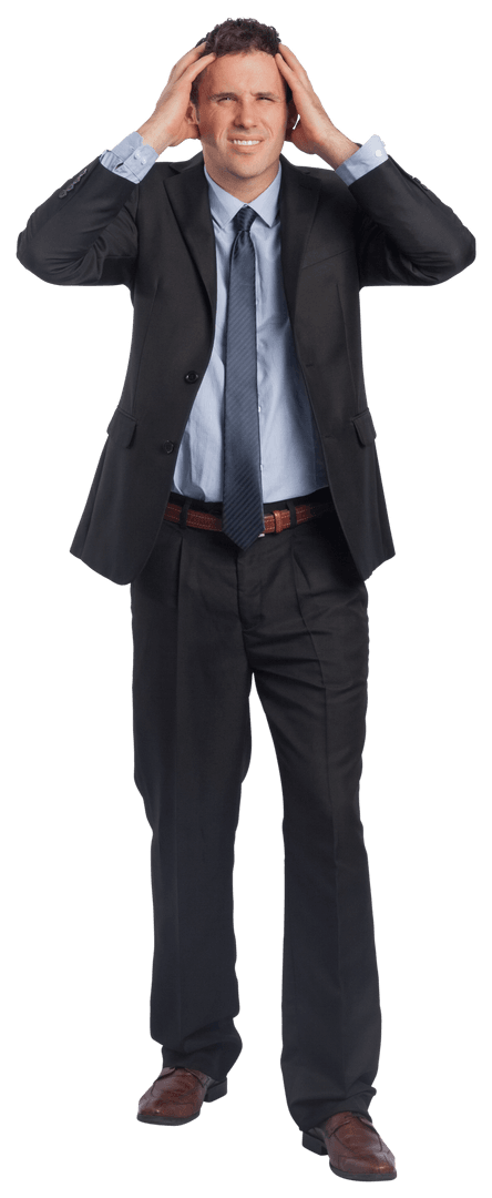 Frustrated Businessman with Hands on Head Isolated on Transparent Background