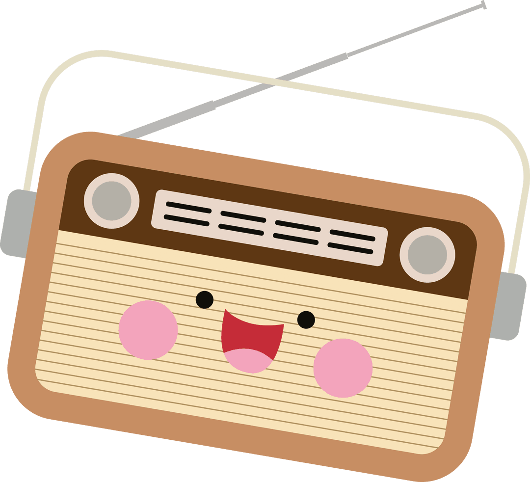 Cute Retro Radio Cartoon on Transparent Background
