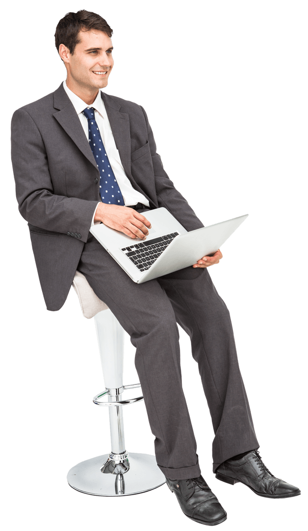 Confident Businessman Using Laptop on Transparent Background