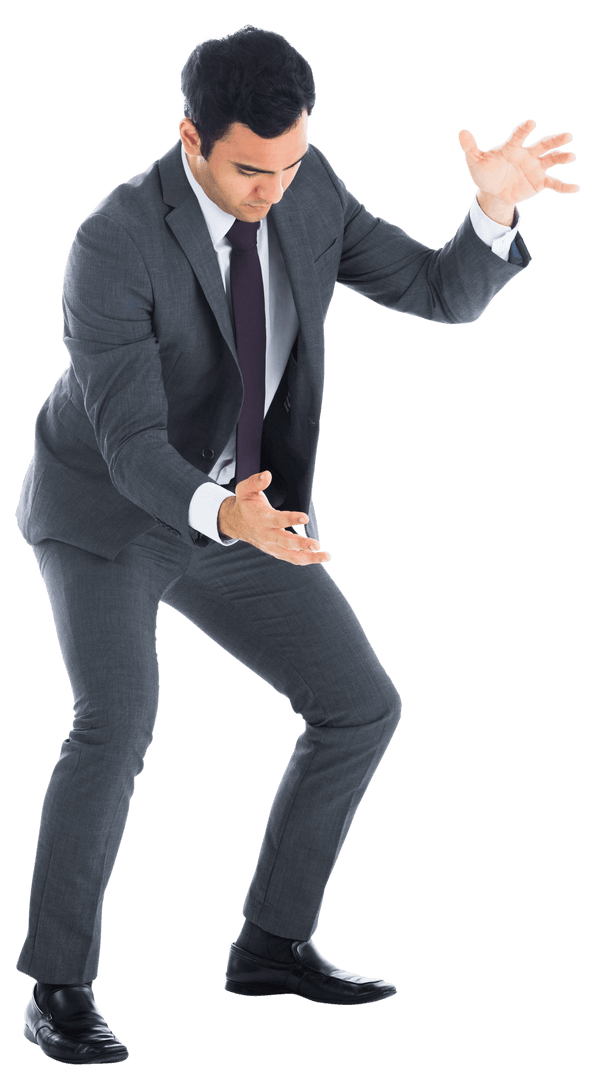 Focused Businessman Holding Something on Transparent Background