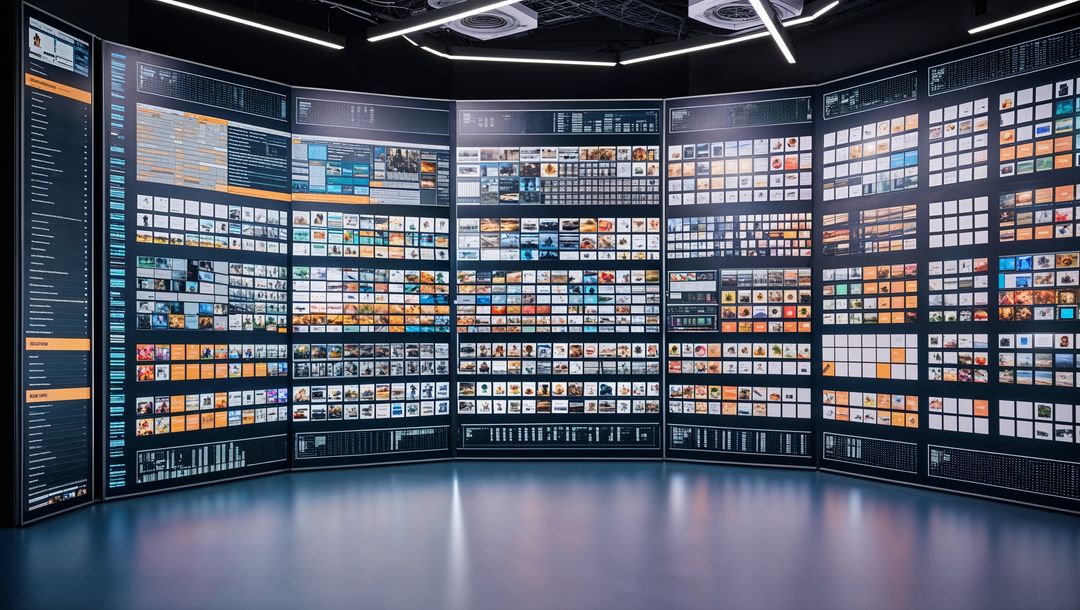 Curved LED Wall Showcasing Data and Charts in Modern Control Center