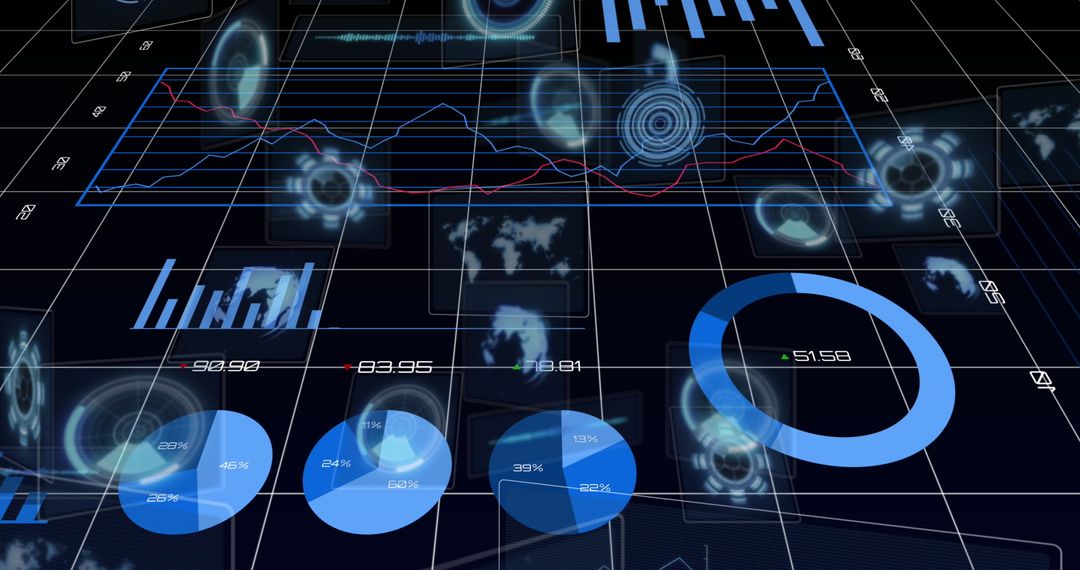 Futuristic data dashboard with interactive graphs and analytics