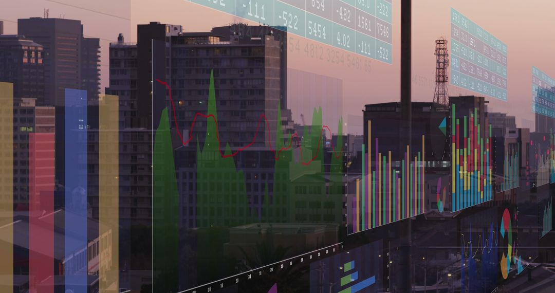 Futuristic Data Processing with Cityscape Background