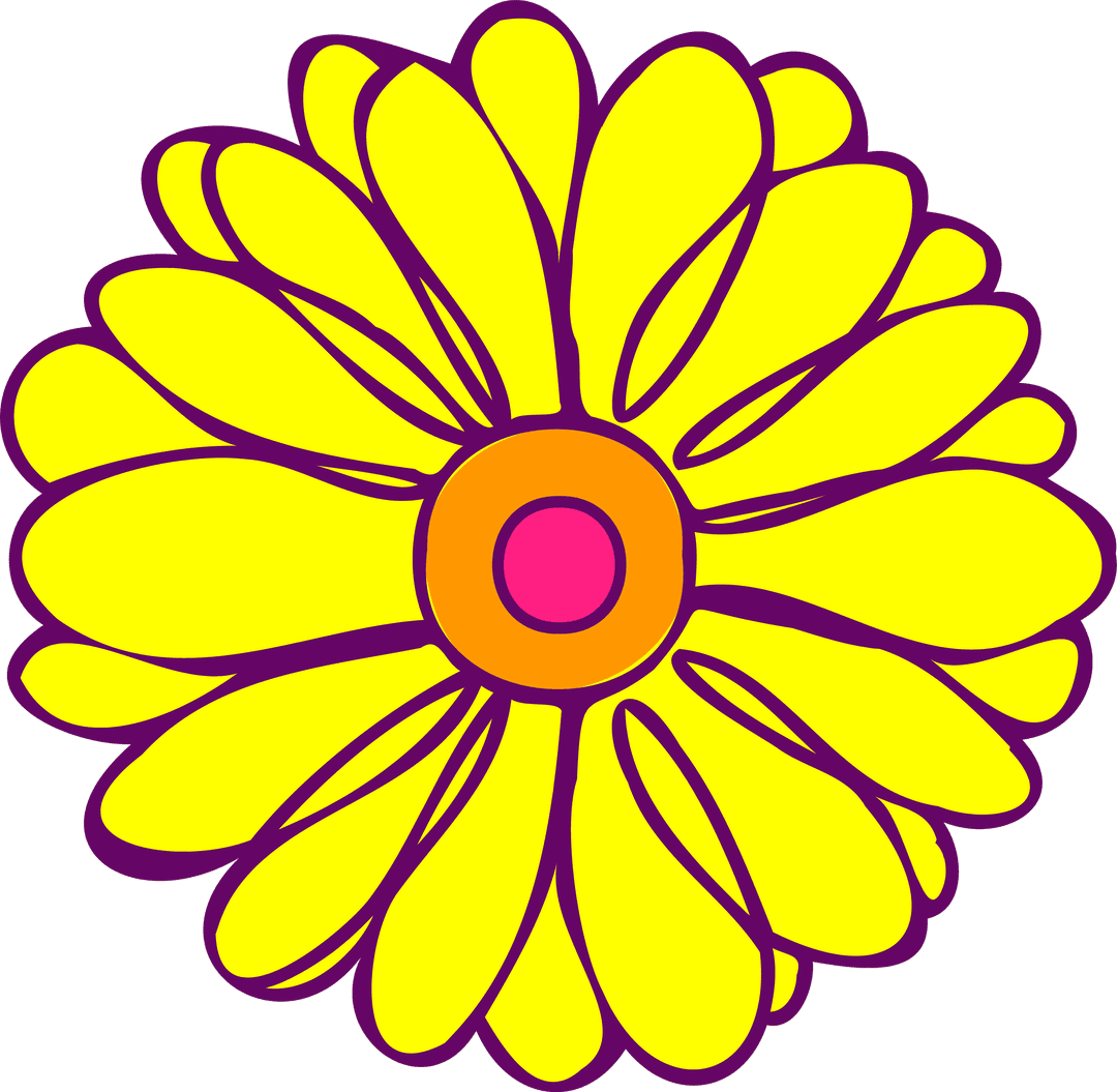 Vibrant Flat Flower with Yellow Petals on Transparent Background