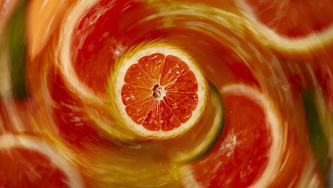 Spiraling Grapefruit Slice in Dynamic Motion Artistic Representation