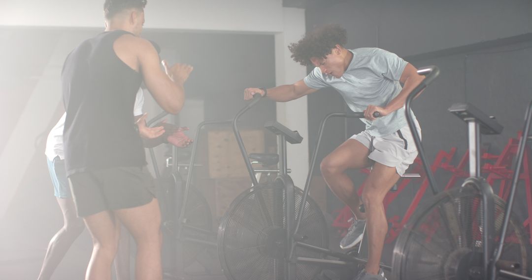 Motivational Workout with Exercise Bike in Energetic Gym