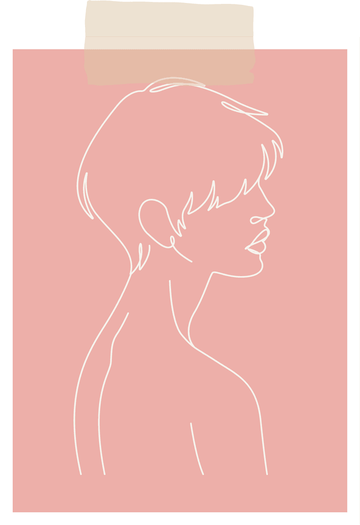 Minimalist Continuous Line Portrait on Transparent Background with Pastel Pink and Tape