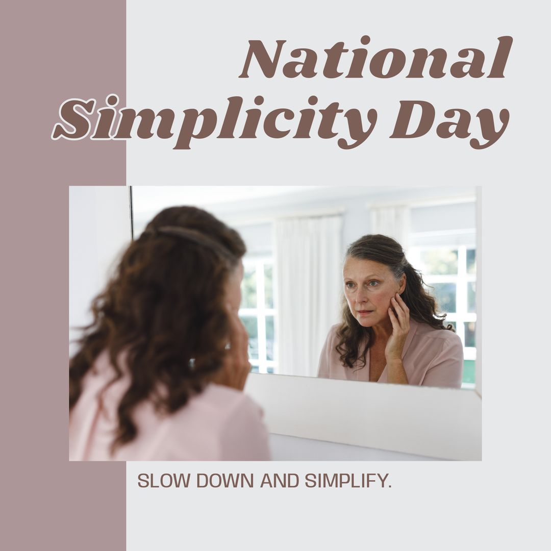 Senior Woman Reflecting in Mirror on National Simplicity Day