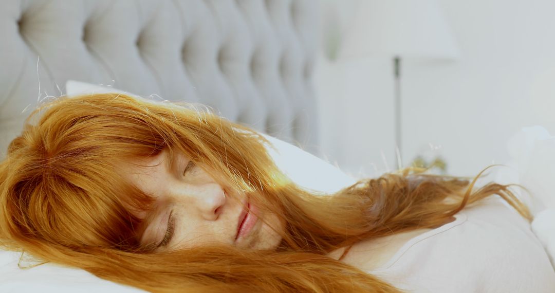 Woman with Red Hair Sleeping Soundly in Bright Bedroom - Free Images, Stock Photos and Pictures on Pikwizard.com