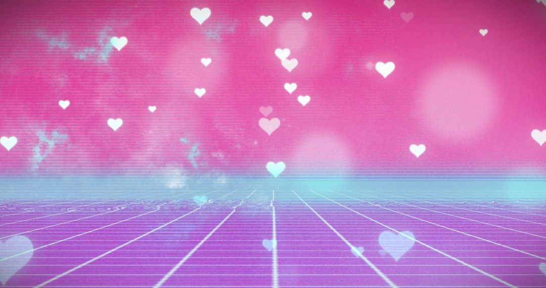 Retro Heartfall on Neon Grid Background