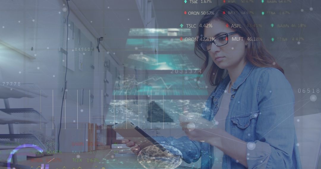 Businesswoman Engaged in Data Analysis with Digital Interface
