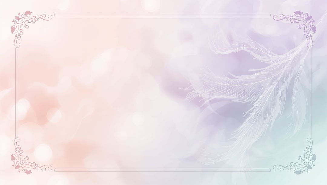 Pastel Floral Frame with Feather and Bokeh Background for Elegant Invitations
