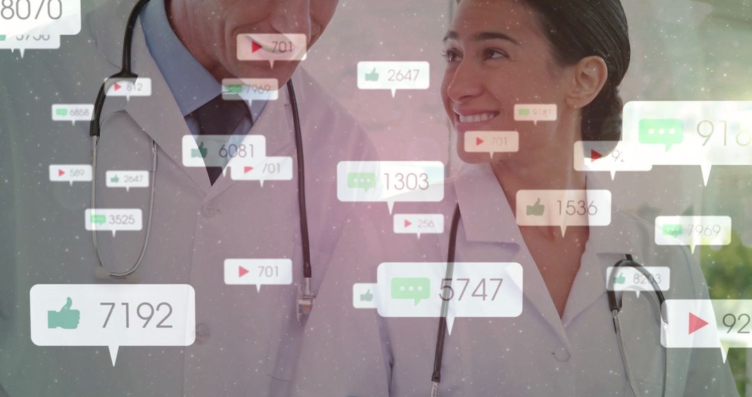 Diverse Doctors Engaging with Global Digital Data Interface
