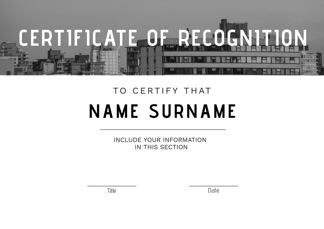 Monochrome Cityscape Certificate Template for Corporate and Educational Awards - Download Free Stock Templates Pikwizard.com