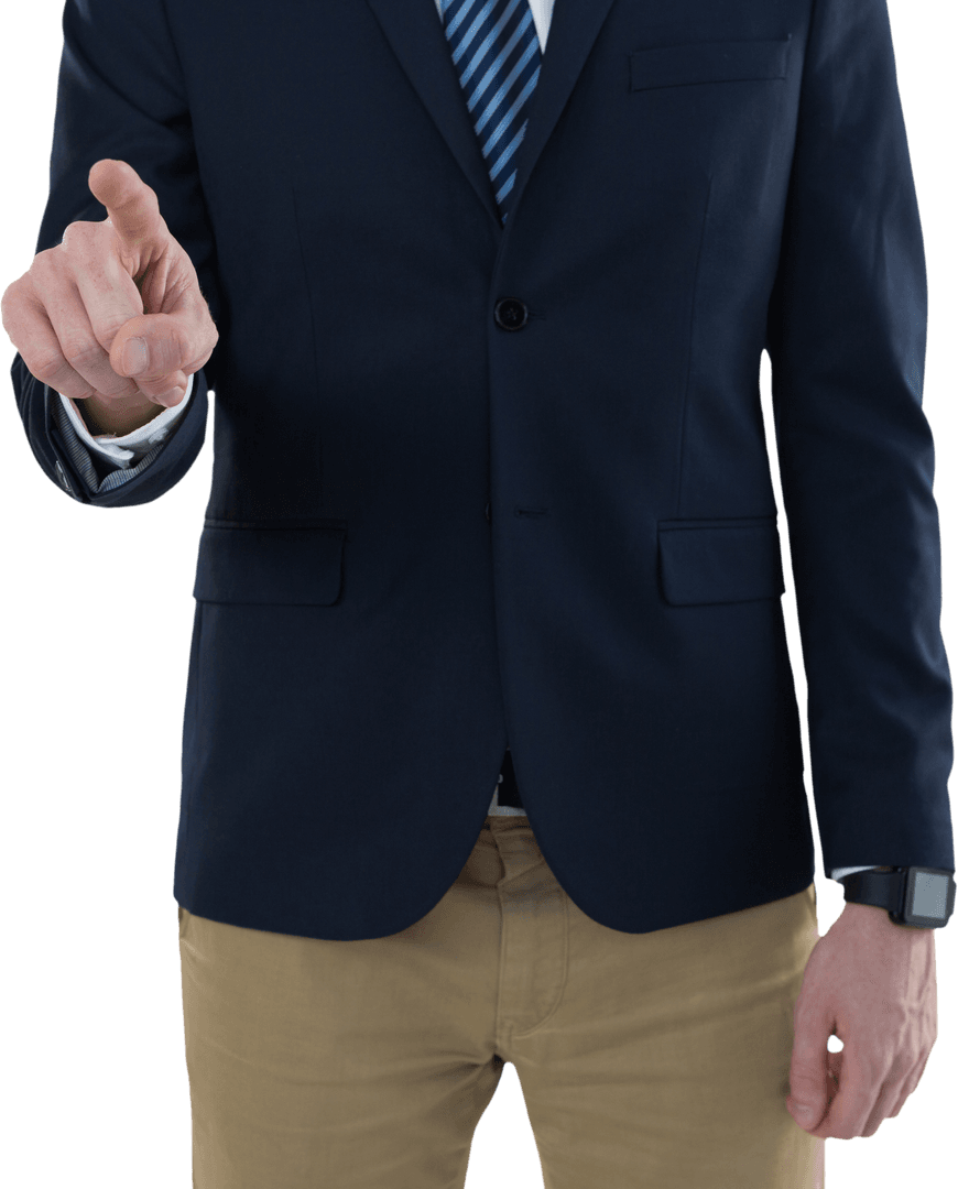 Businessman Pointing in Suit on Transparent Background