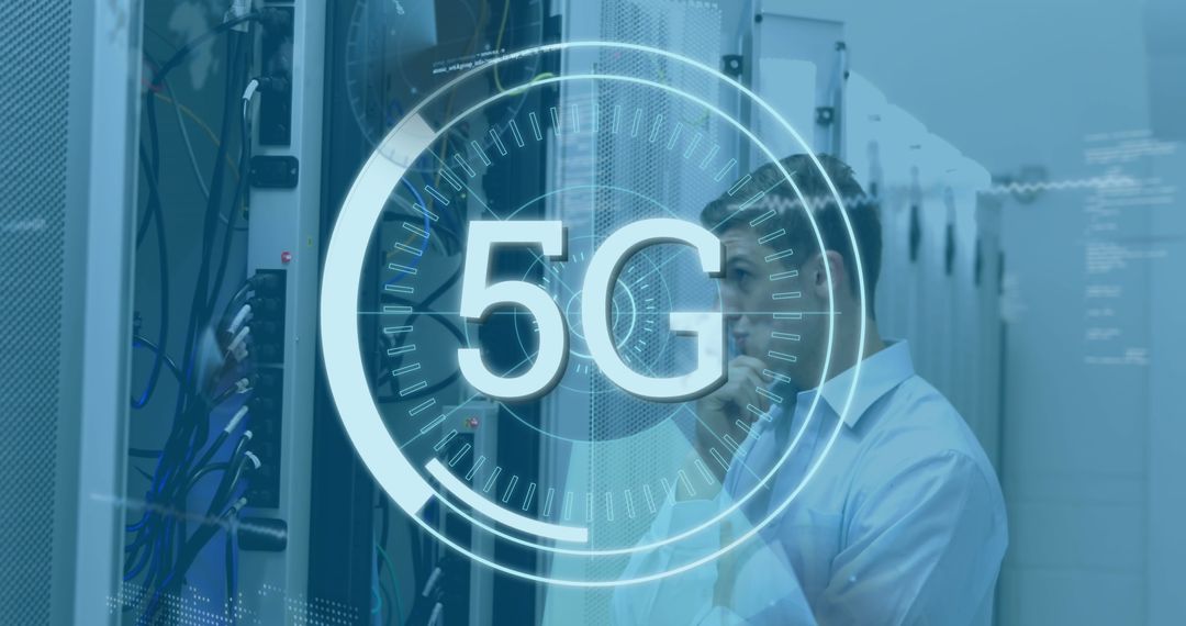 5G Networking and Technology Concept with Confused Technician