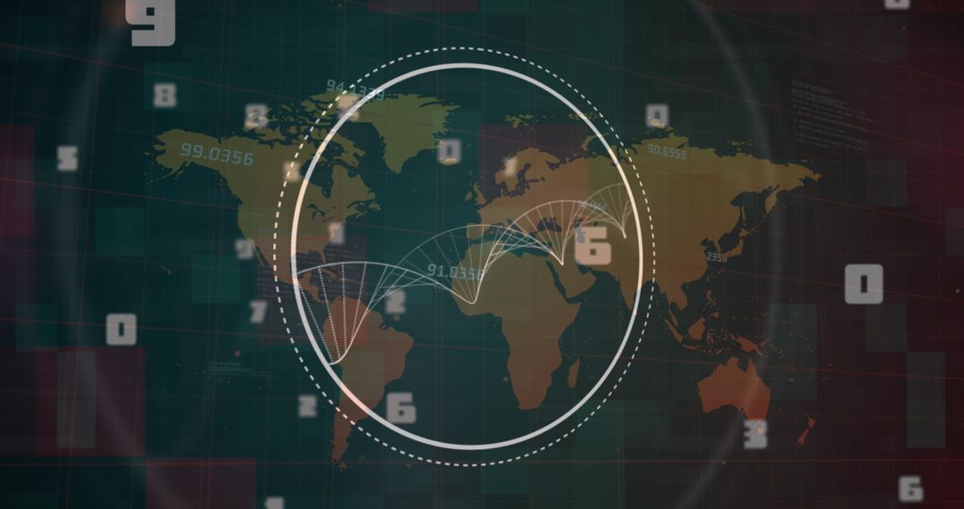 Futuristic DNA Data Overlay Global Map