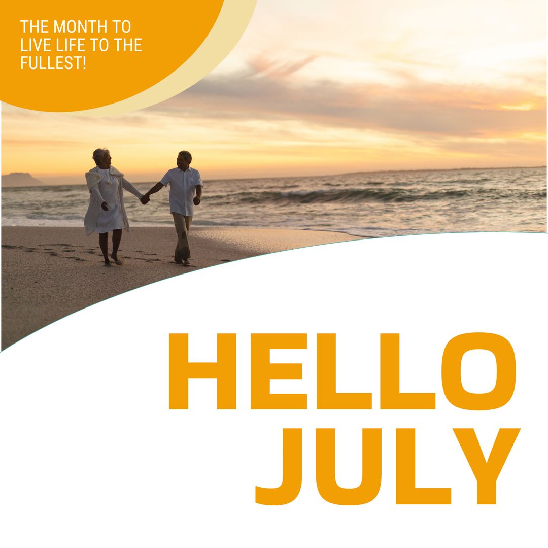 Cheerful Greeting Card with Couple on Beach for July Celebration