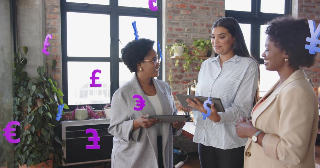 Collaborating Professionals Discuss Financial Data in Modern Office