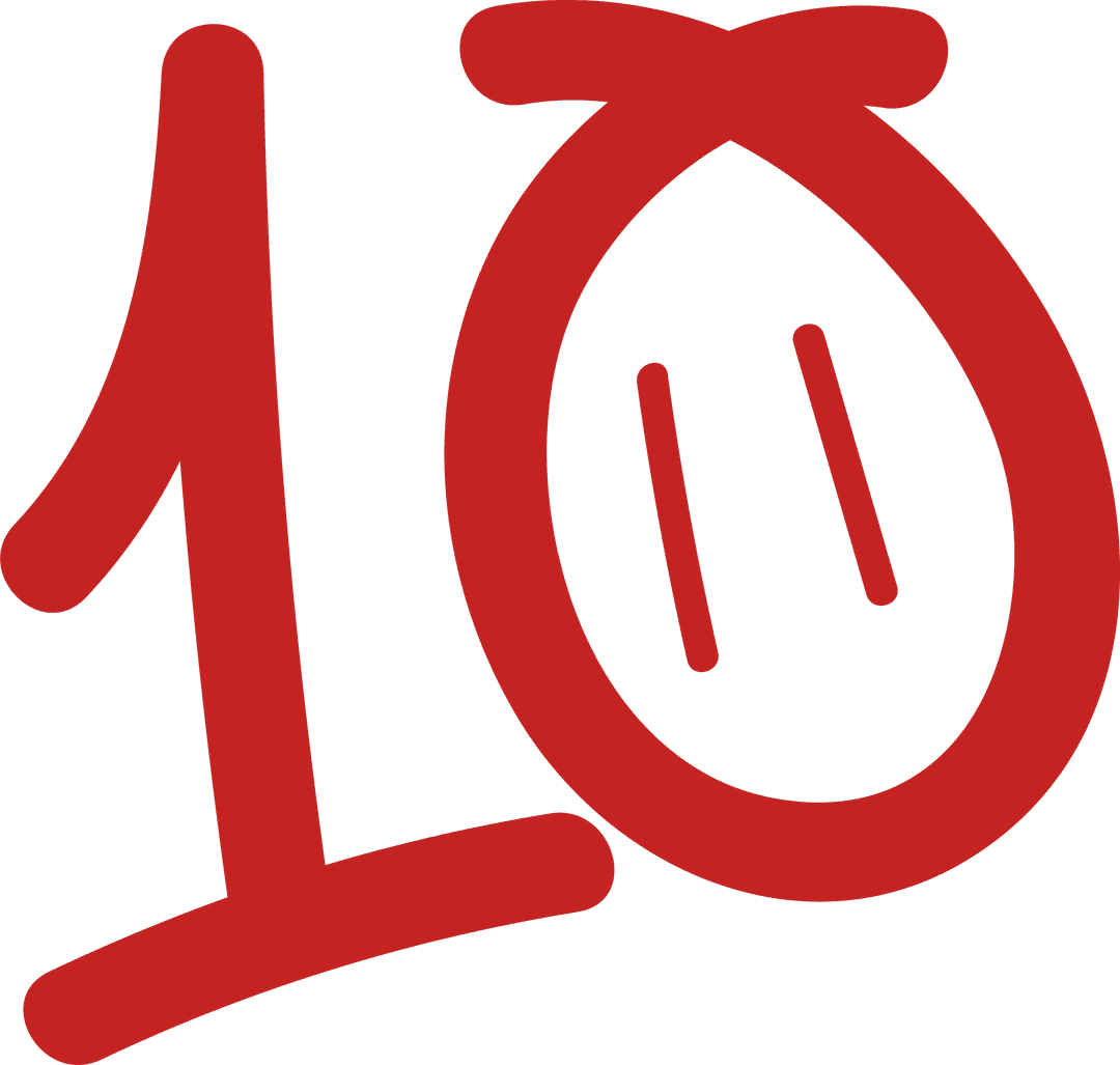 Creative Red Ten with Personified Zero on Transparent Background