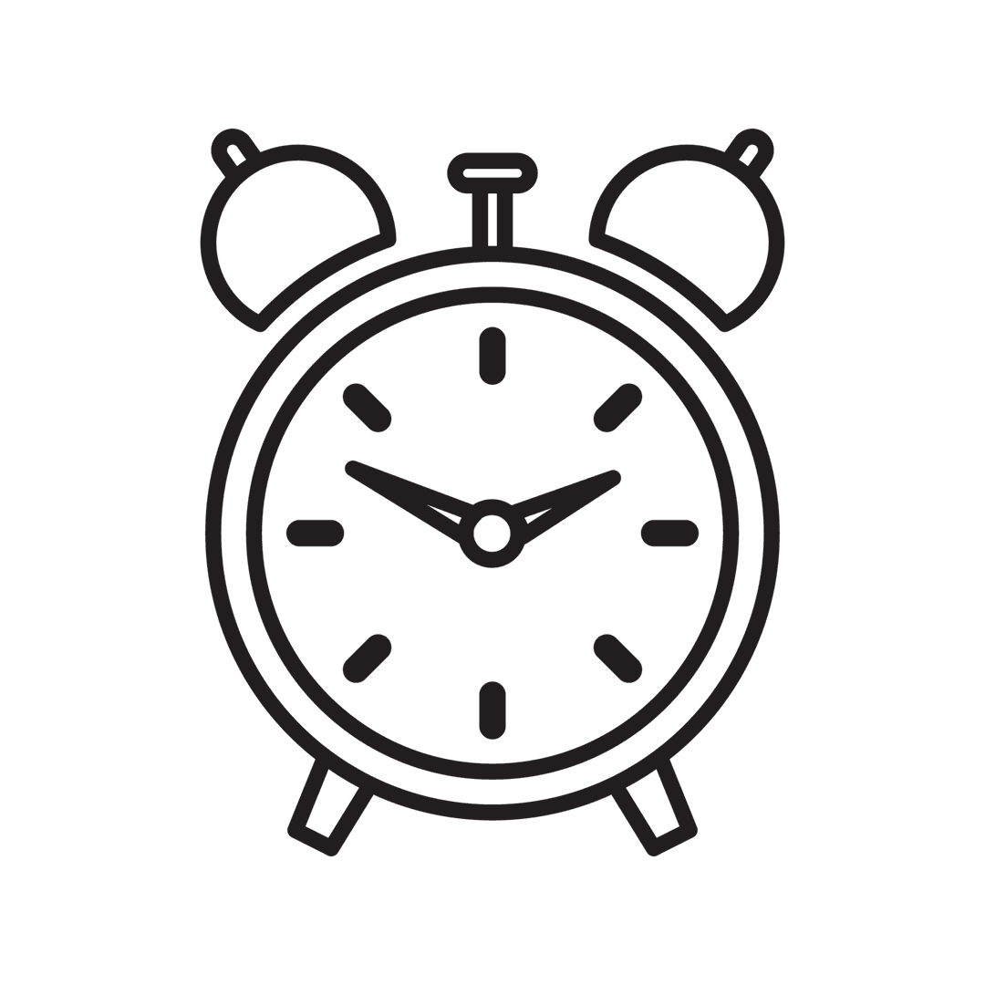 Transparent Black Alarm Clock Imposing Time Illustration