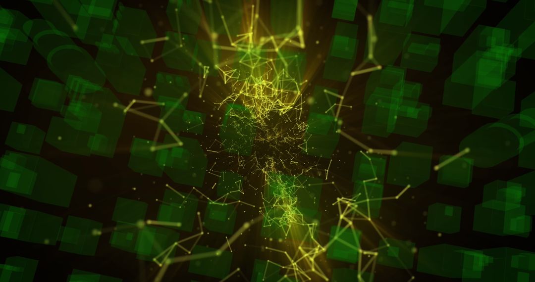 Abstract Digital Network with Glowing Geometry and Connectivity
