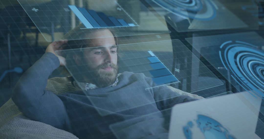 Bearded Man Analyzing Data with Holographic Charts