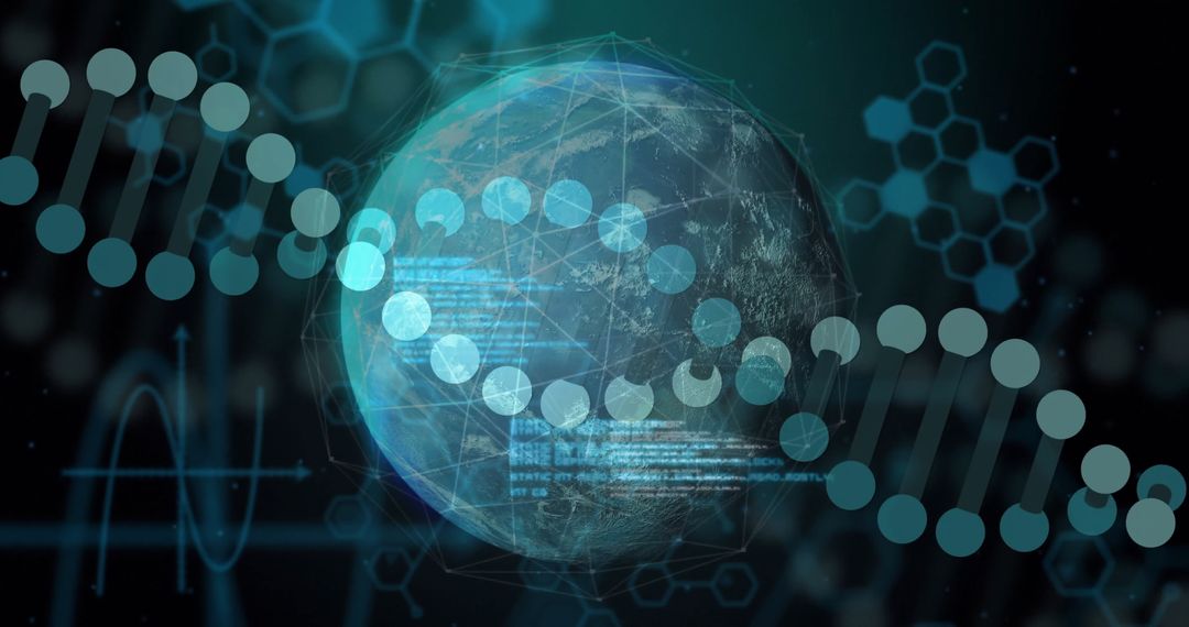 Futuristic Global DNA Network with Digital Code Overlay