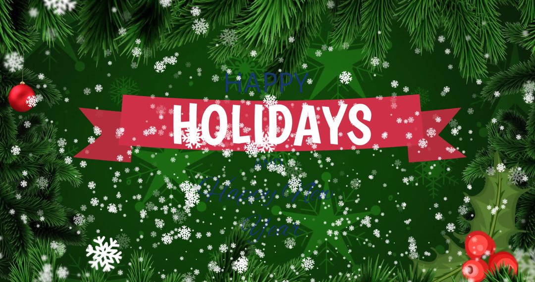 Festive Holiday Greeting with Falling Snow and Greenery