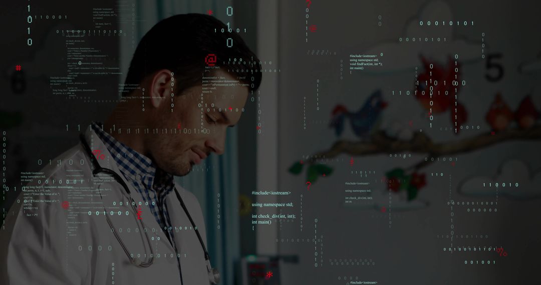 Doctor in Pediatric Ward with Digital Interface Elements