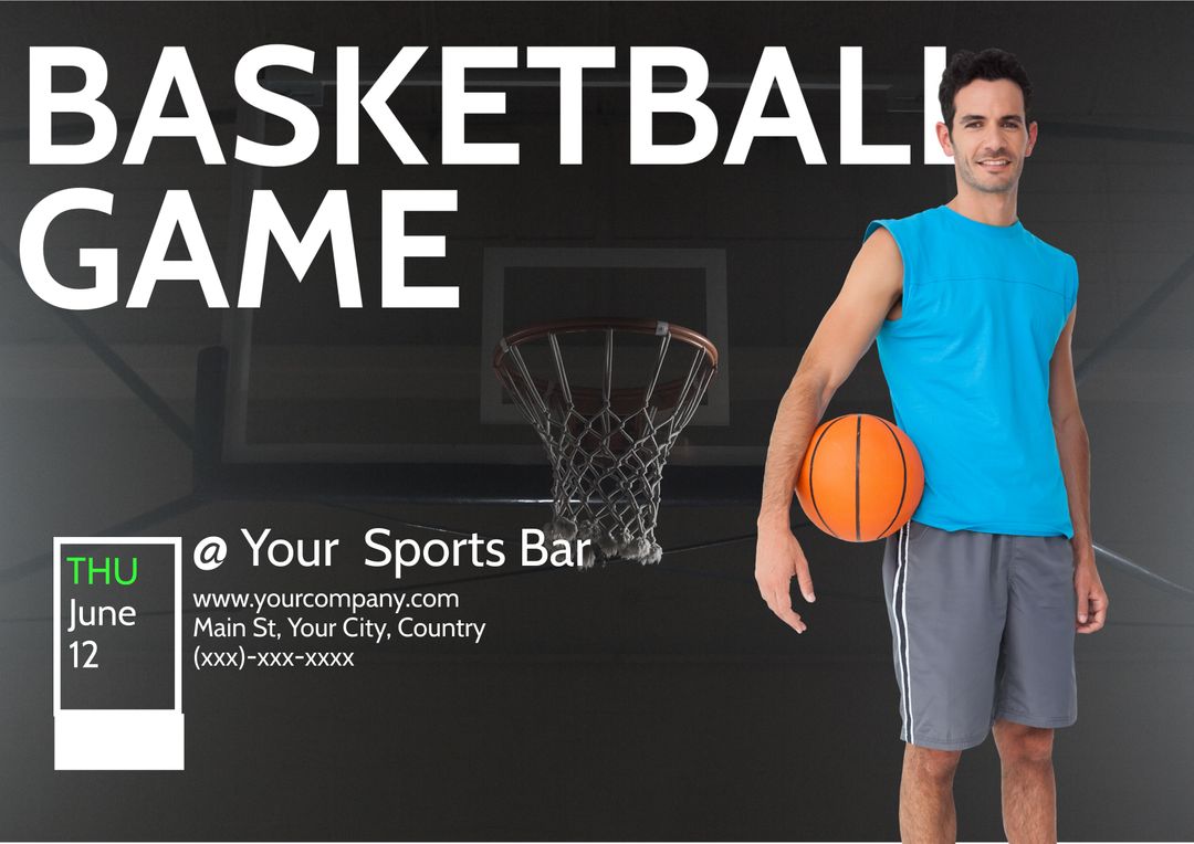 Confident Basketball Player Promoting Sports Bar Event - Download Free Stock Templates Pikwizard.com