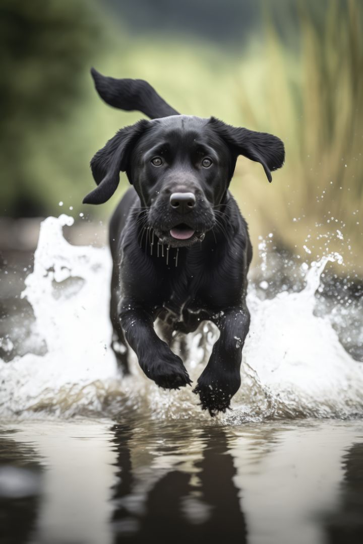 Black labrador dog running in water over grass created using generative ai technology - Free Images, Stock Photos and Pictures on Pikwizard.com