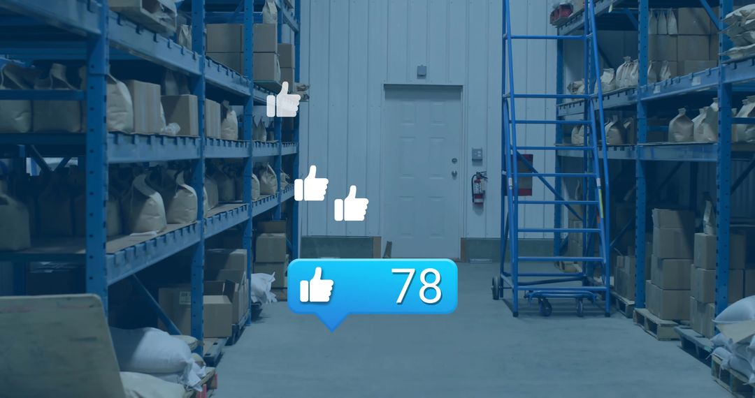 Warehouse Inventory Row with Social Media Engagement Icons