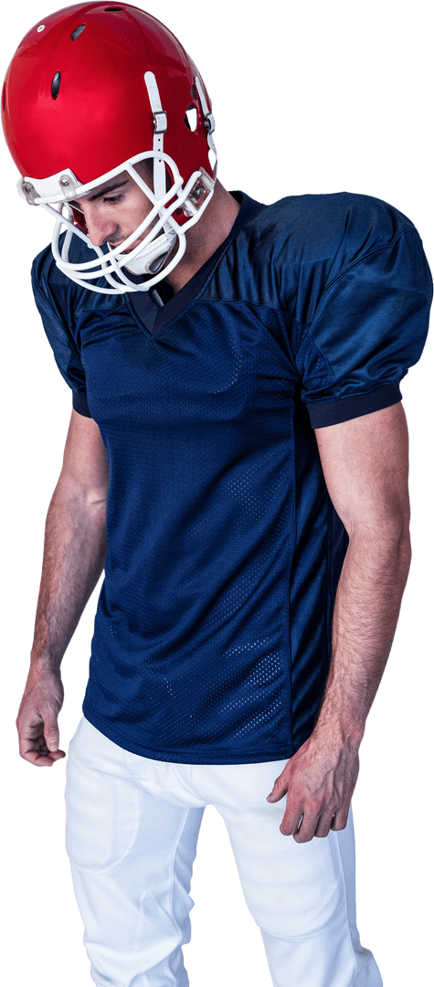 Transparent Attentive Football Player in Red Helmet Uniform
