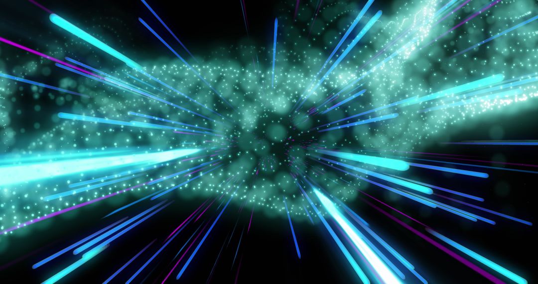 Dynamic Network with Radiant Neon Light Trails Showing Global Connectivity