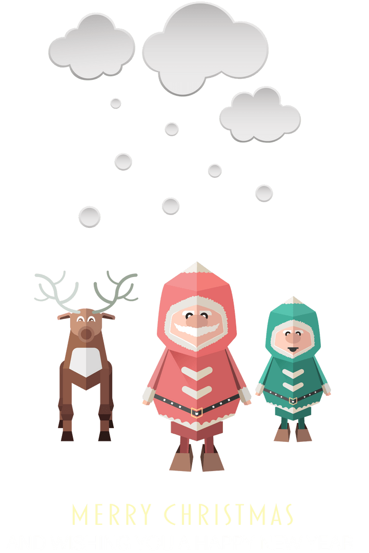 Transparent Christmas Illustration with Santa and Reindeer
