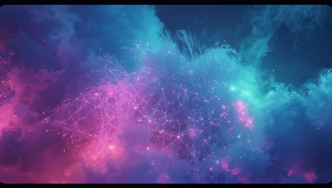 Glowing Cosmic Nebula with Interconnected Star Nodes