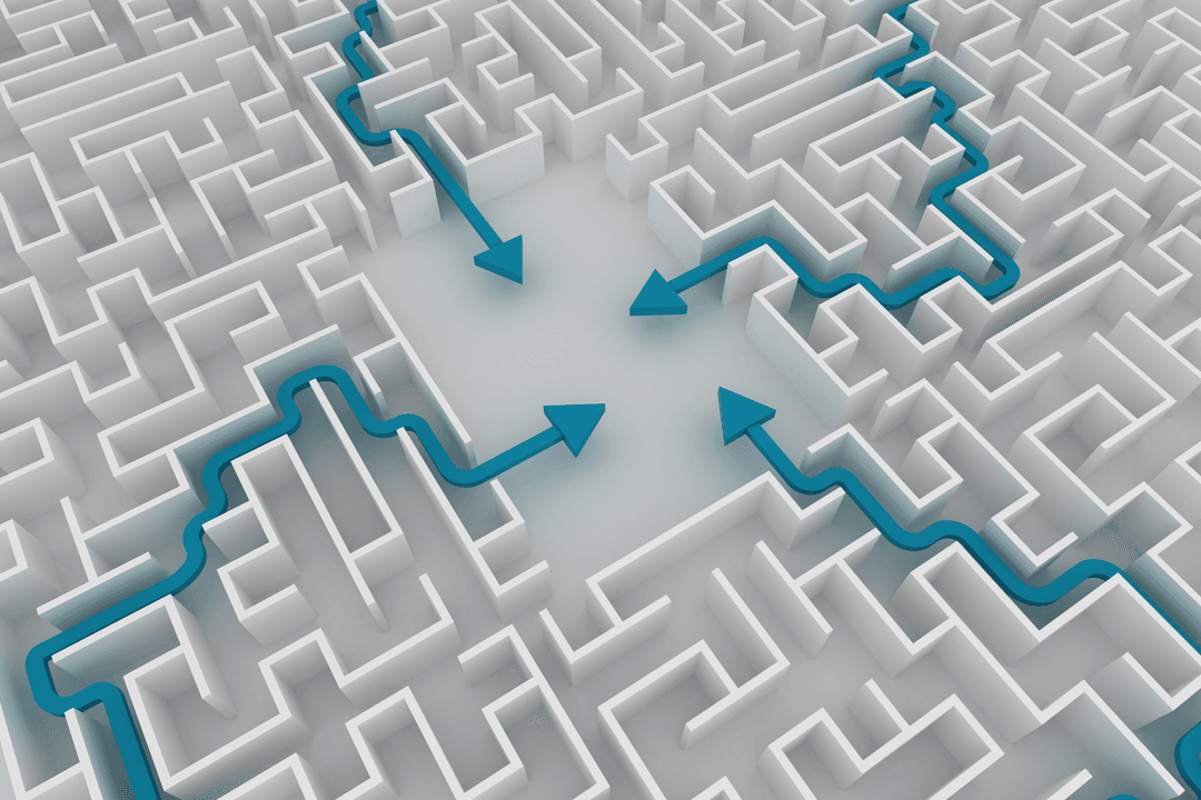 Maze with Converging Directional Arrows and Transparent Pathways