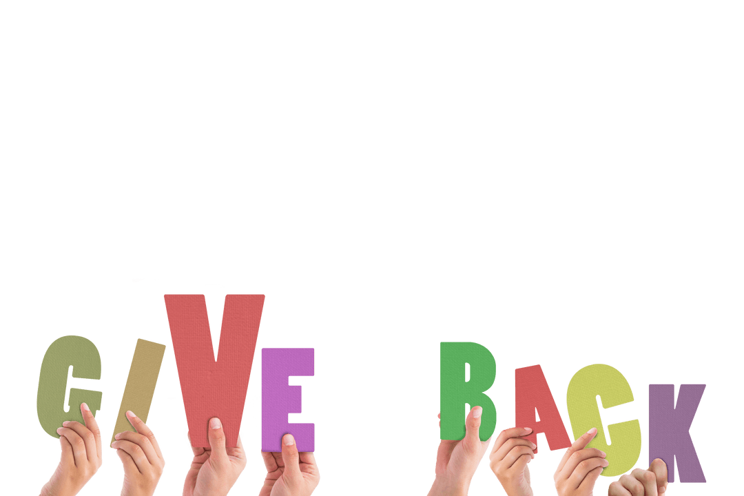 Hands Holding Colorful Letters Spelling Give Back Transparent Background