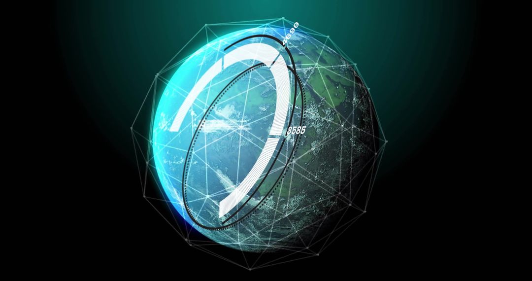 Futuristic Digital Globe with Data and Geometric Patterns
