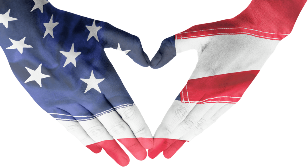 Transparent Patriotic Heart Shaped Hands with American Flag