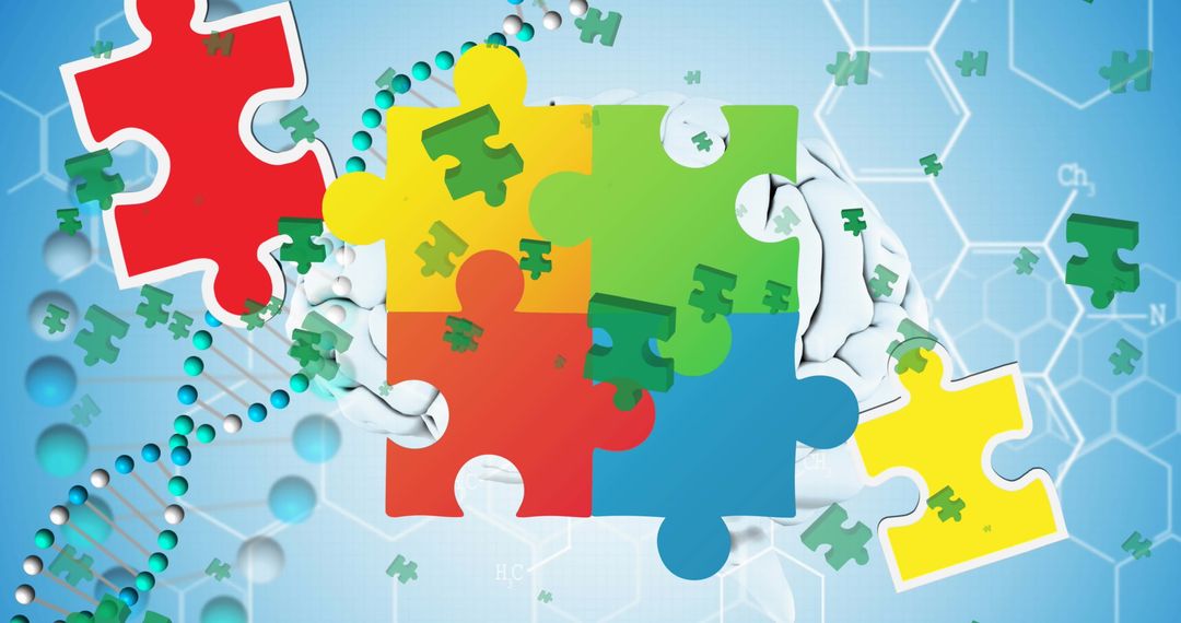 Colorful Puzzle Pieces Overlapping Scientific Background Today