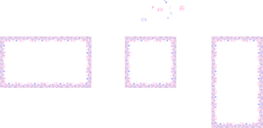 Pastel Doodle Frames with Colorful Icons on Transparent Background