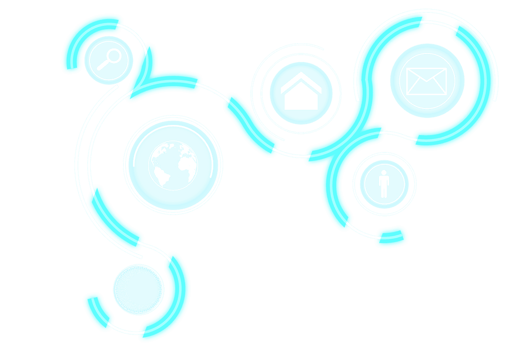 Transparent Digital Interface Circles with Global Icons