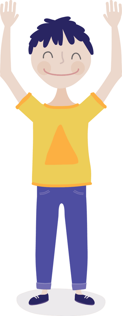 Joyful Boy Cartoon Standing With Arms Raised Transparent Background