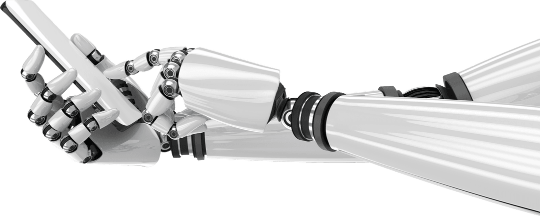 Transparent Robot Hand Holding Smartphone Technology Interaction