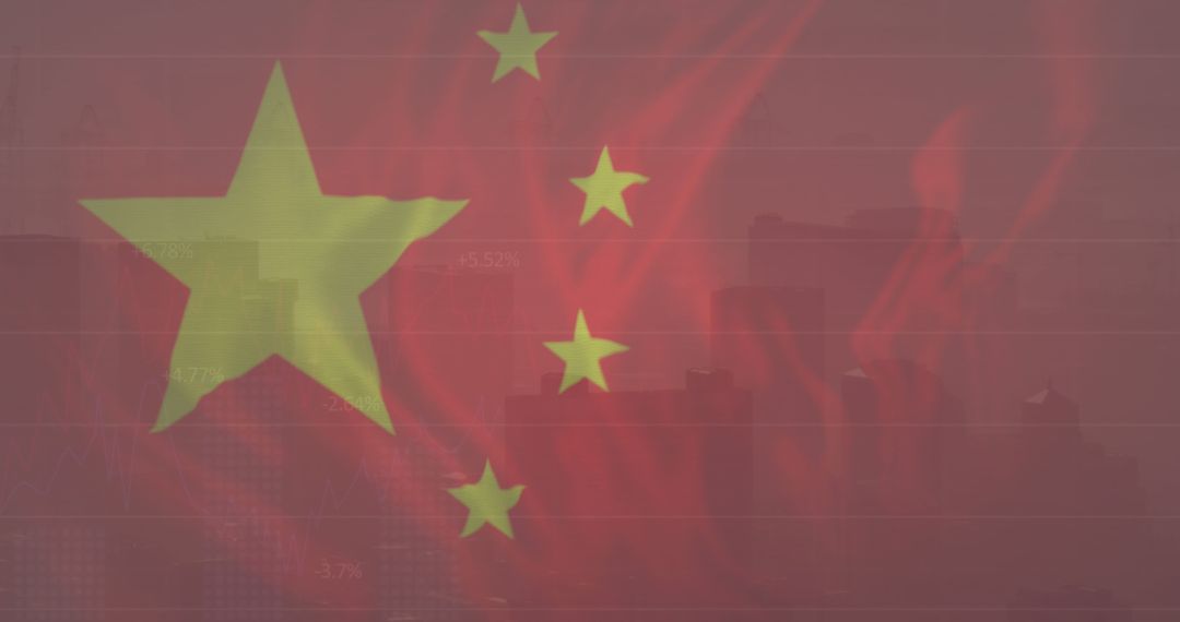 Chinese Flag Overlooking Urban Skyline Symbolizing Economic Power