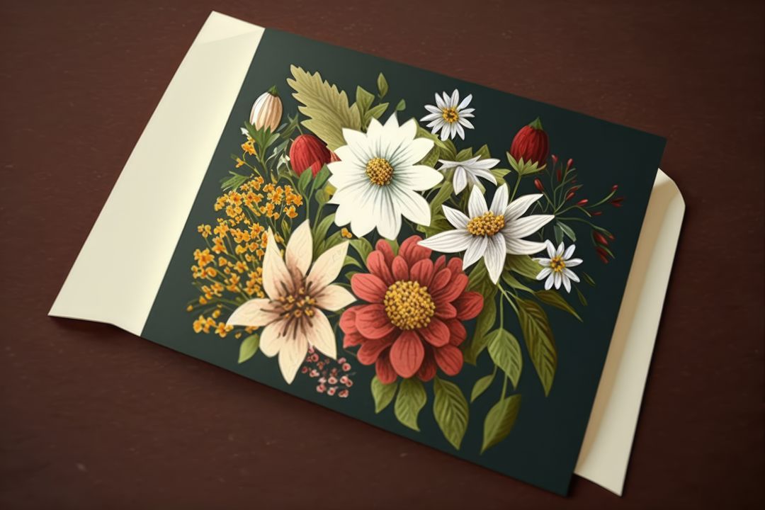 Floral Greeting Card on Wooden Surface - Free Images, Stock Photos and Pictures on Pikwizard.com