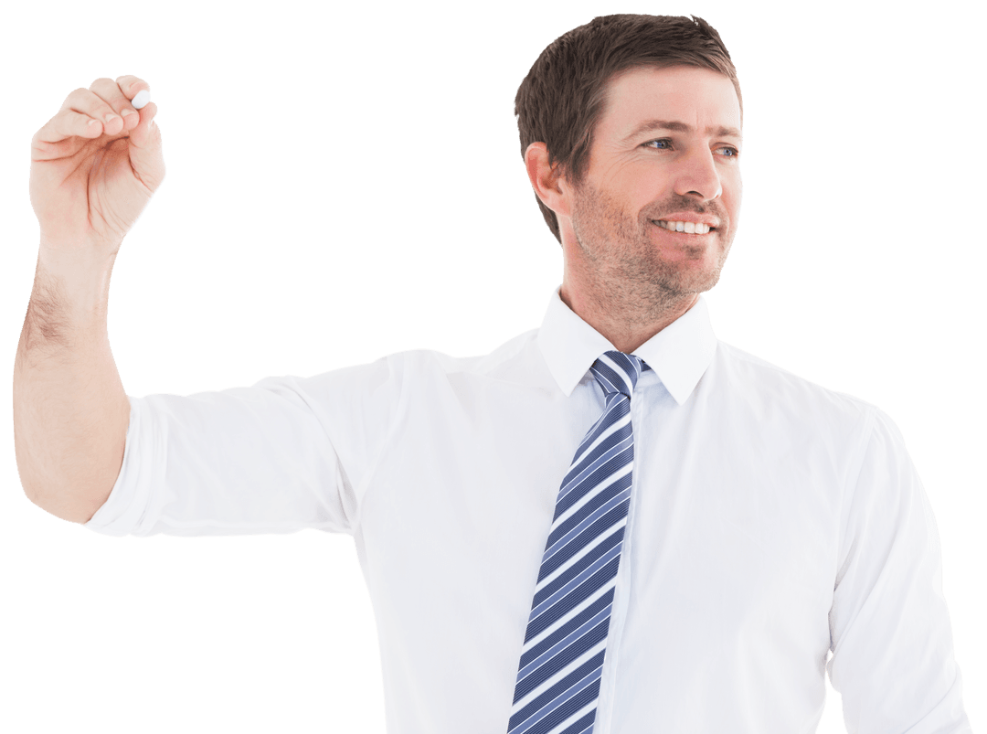 Successful Businessman Writing with Transparent Technique